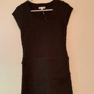 NWT Papaya Dark Gray Acrylic Knit Sweater Dress Cap Sleeve Size LARGE
